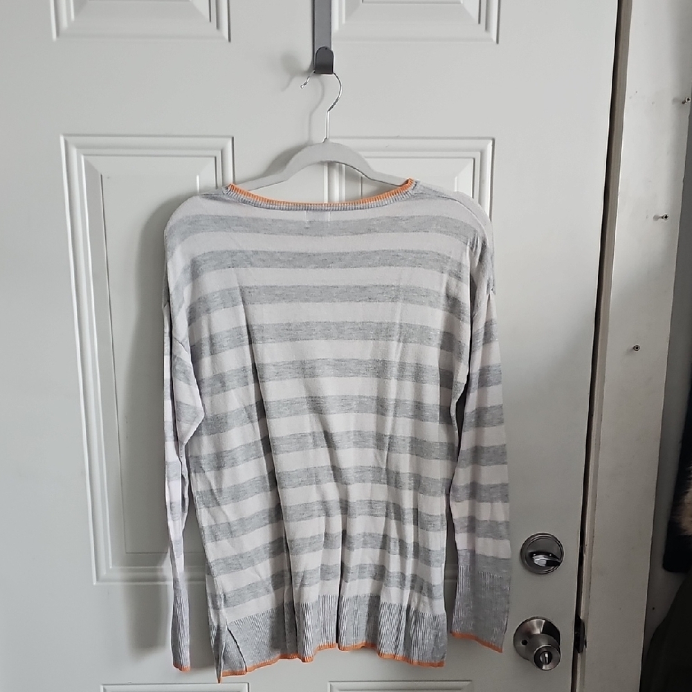 Chic Striped Sweater in Gray and Orange - Picture 3 of 5